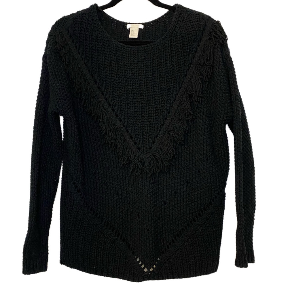 H&M Black Fringe Boho Sweater Size S